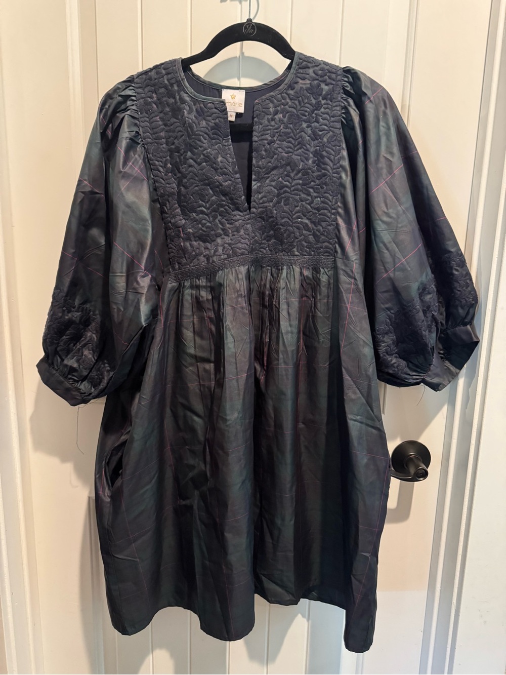 Womens Blackwatch Plaid Embroidered Dress | Medium